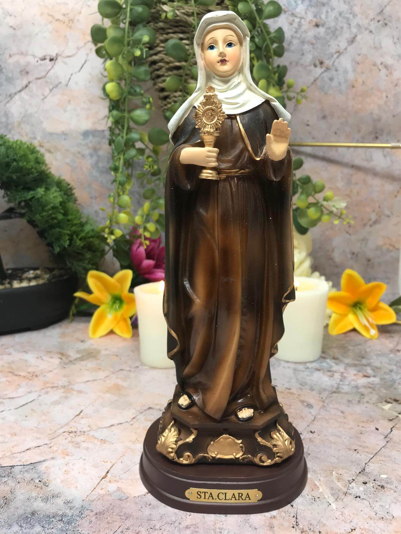 Saint Clare of Assisi Statue Catholic Saint Sculpture Religious Santa Clara Ornament Figurine for Home or Chapel