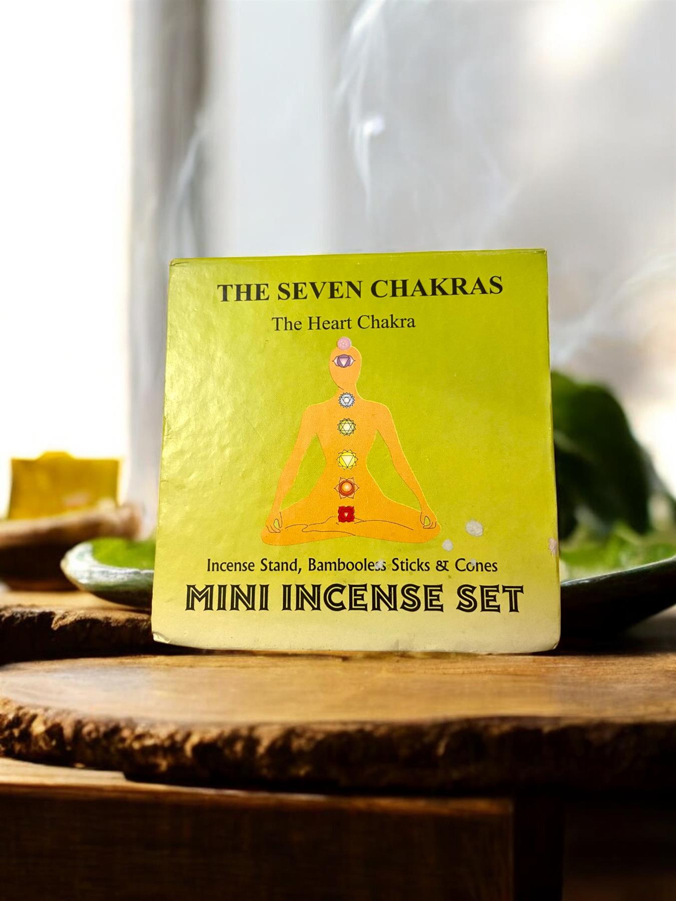 Seven Chakras Mini Incense Set with Incense Stand, Bamboo less Sticks & Cones - Chakra Healing, Aromatherapy