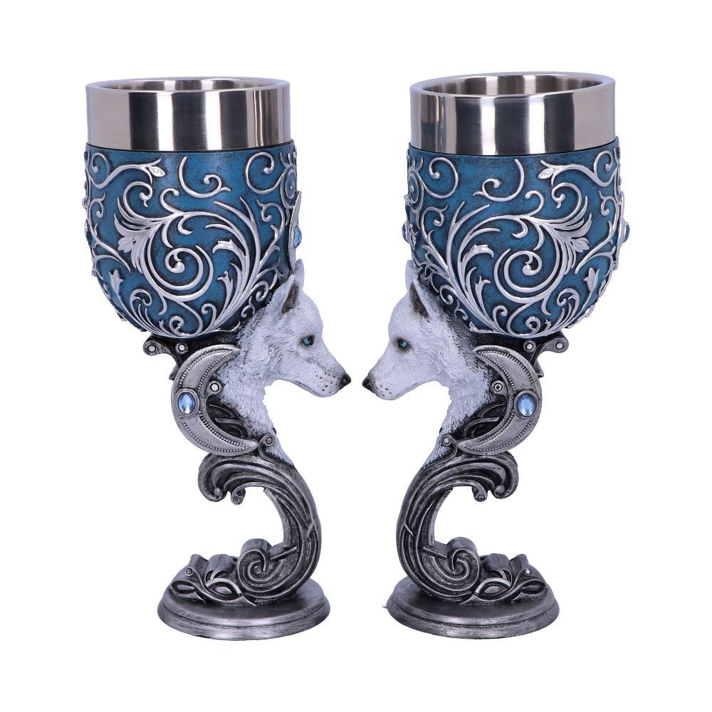 Fantasy White Wolf Enchanted Goblet Set Gothic Chalice Mystical  Drinkware Art