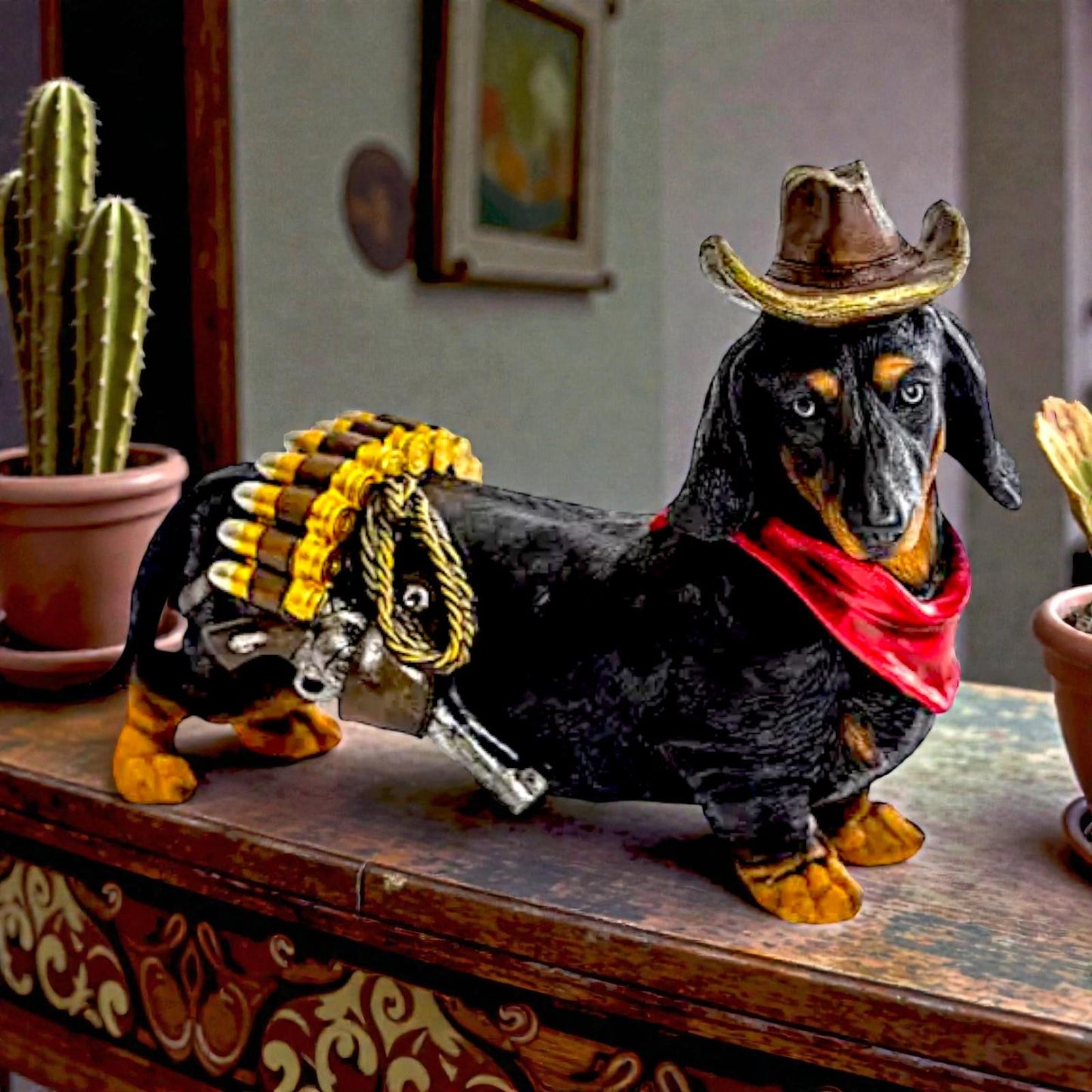 Deputy Dog Dachshund Ornament Cowboy Western Figurine Home Decor Gift