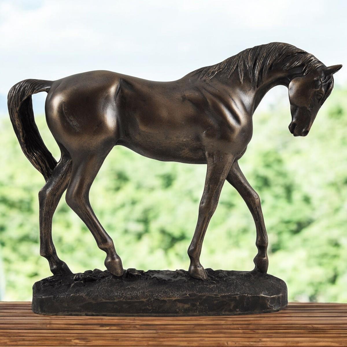 Elegant Bronze Horse Sculpture by David Geenty | Detailed Resin Figurine 21x16 cm