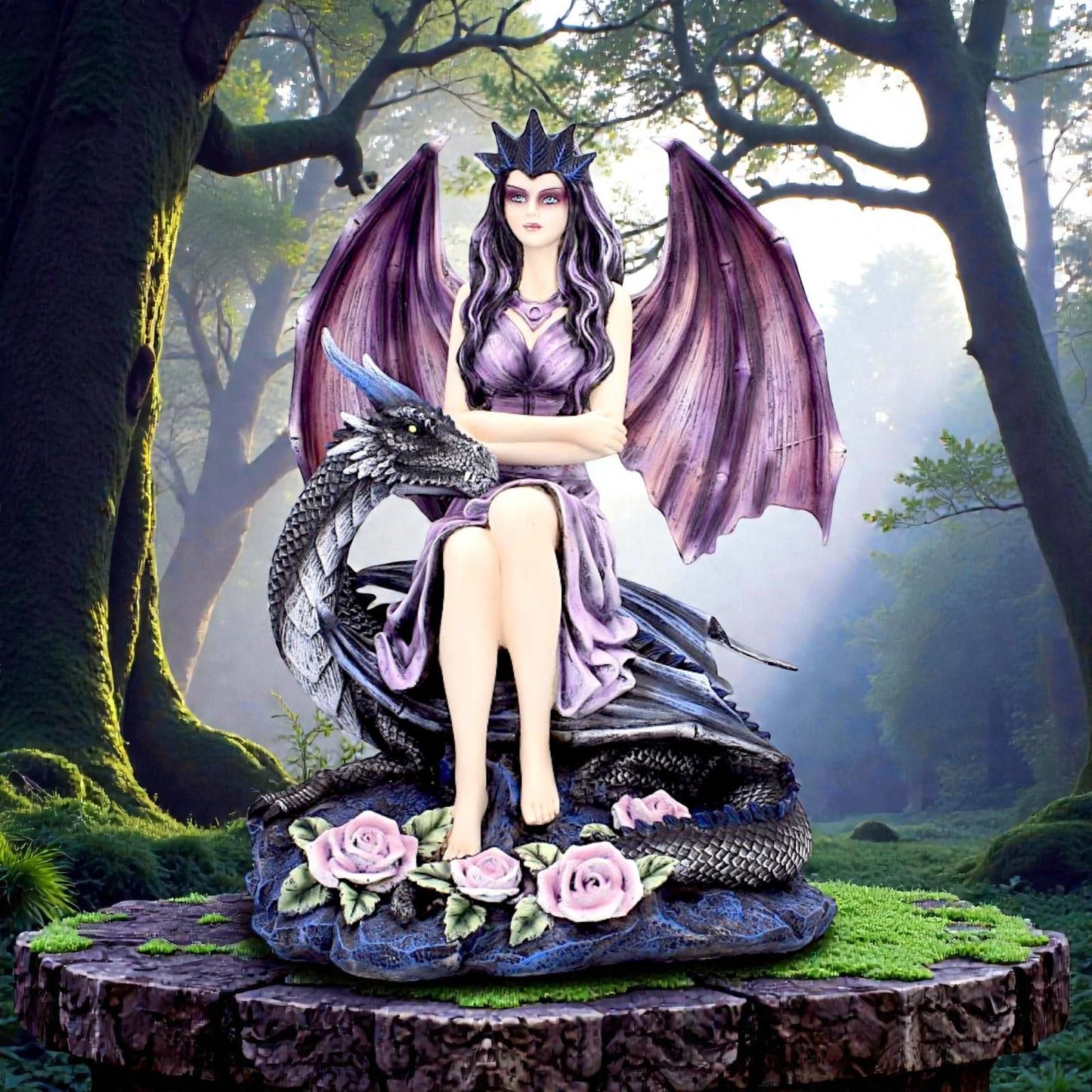 Enchantress Fairy Figurine Fantasy Gothic Dragon Rider Purple Wings Mythical Art