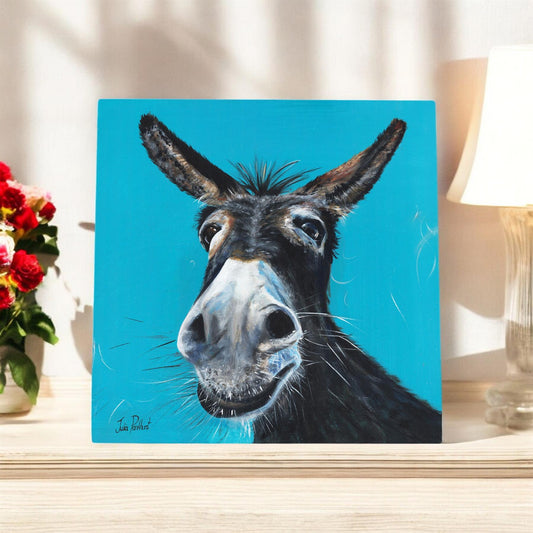 Elvis the Donkey Ceramic Art Tile by Pankhurst Gallery 20x20 cm – Wall Hanging Decor in Gift Box