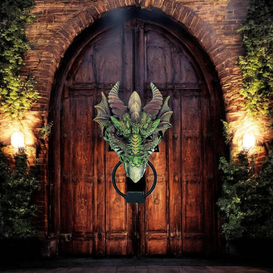 Gothic Dragon Head Door Knocker - Fantasy Doorway Ornament Home Decor 23cm