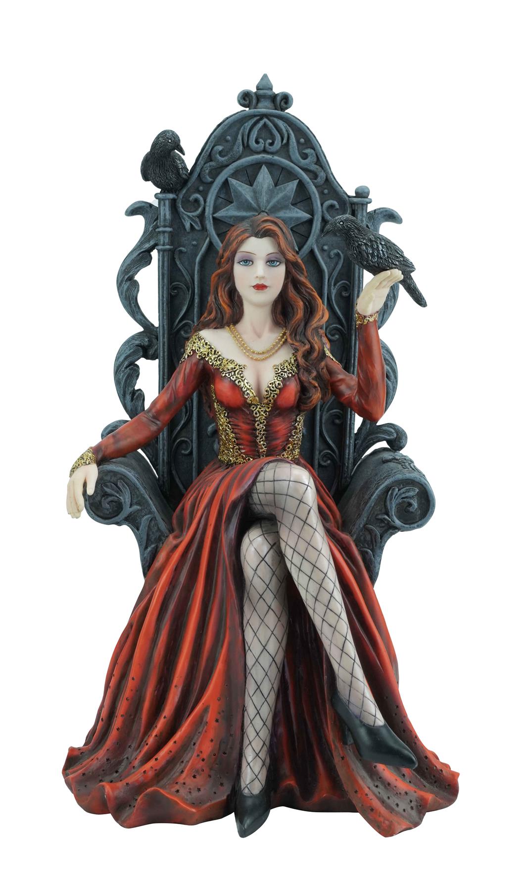 Gothic Raven Queen Figurine Fantasy Lady on Throne Resin Statue 30cm Ornament