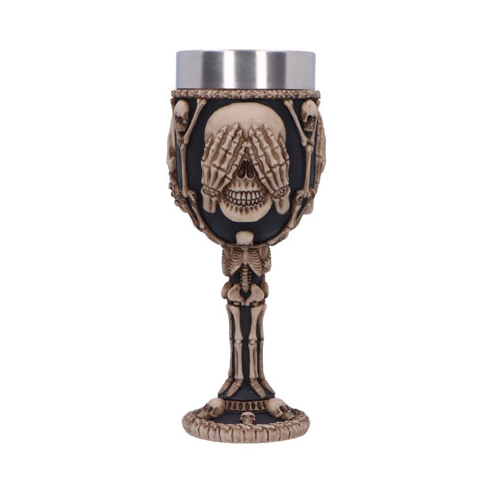 3 Wise Skeleton Goblet Gothic Skull See No Evil Chalice Halloween Decor Drinkware