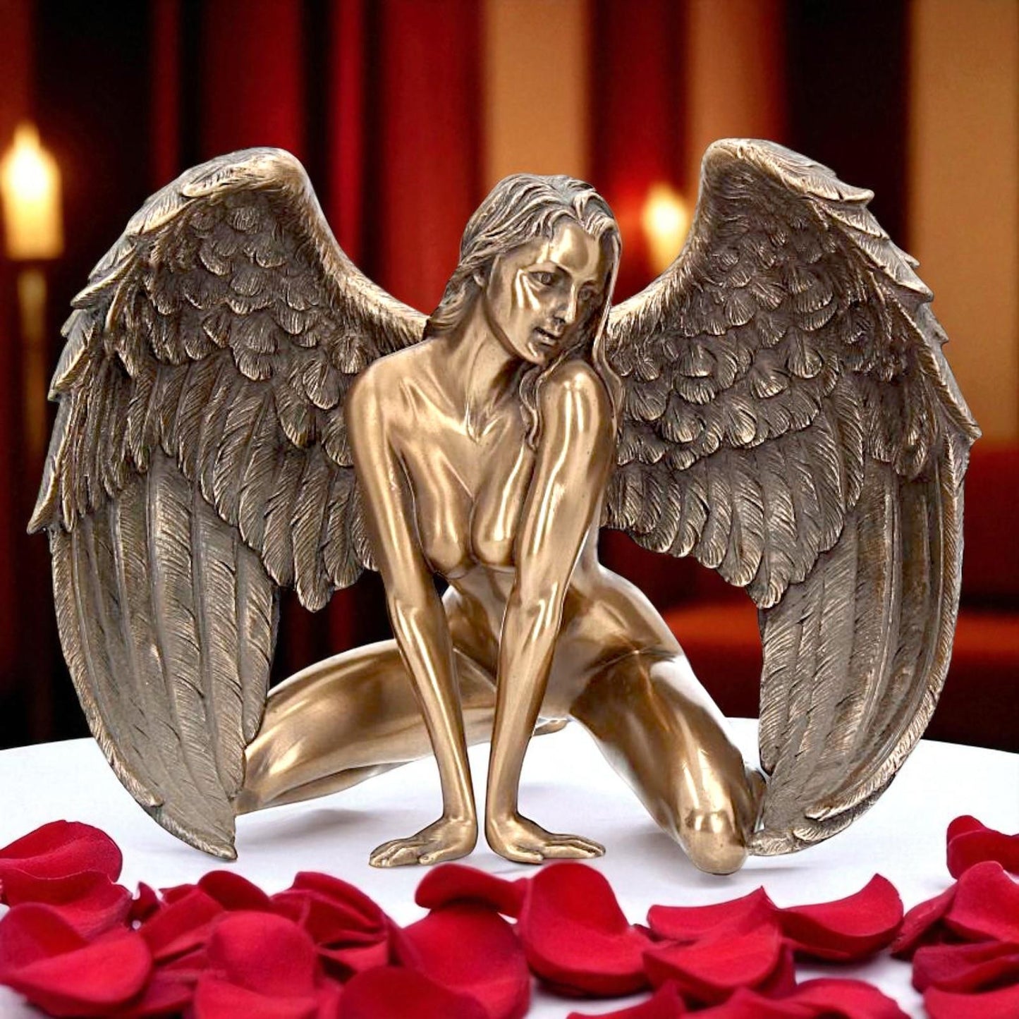 Bronze Angel Nude Figurine Gothic Fallen Angel Statue Sensual Winged Sculpture