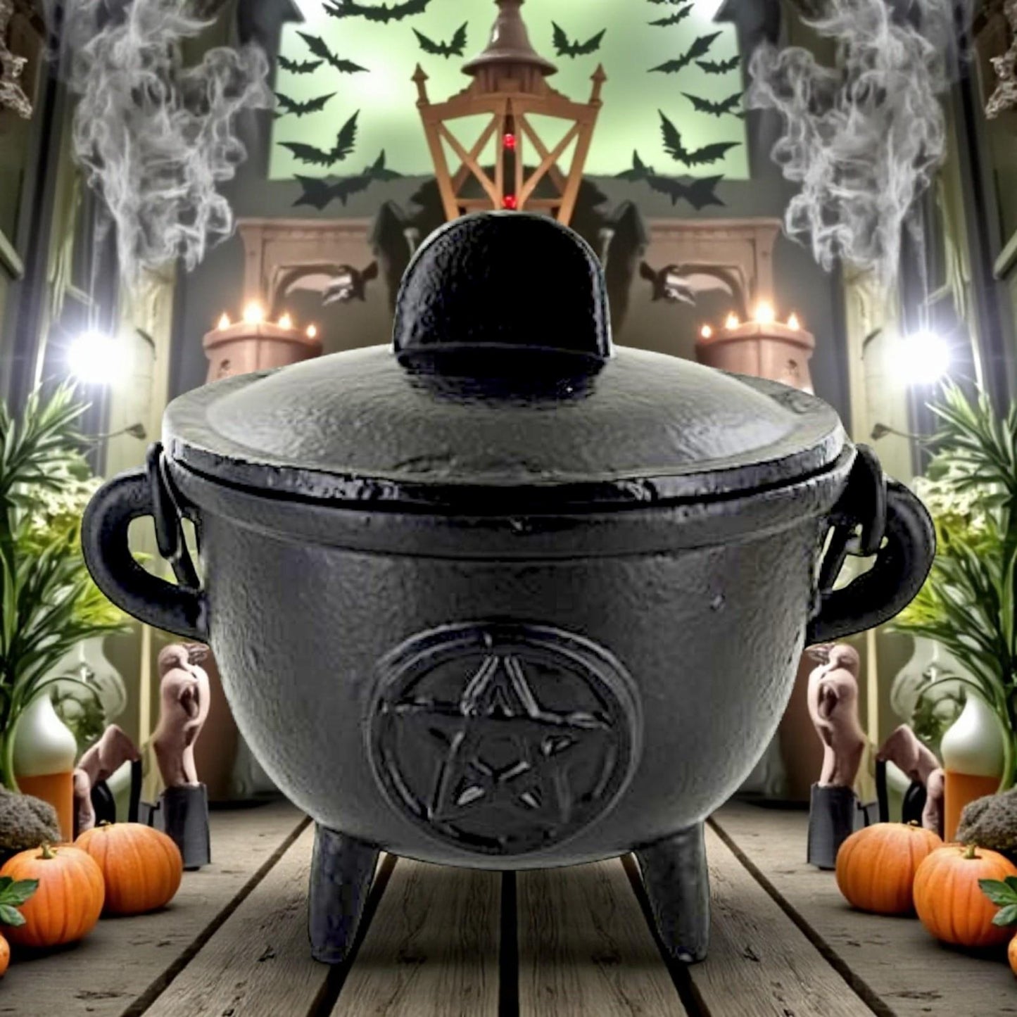 Witchcraft Cast Iron Pentagram Cauldron Medium Wiccan Pagan Spiritual Tool