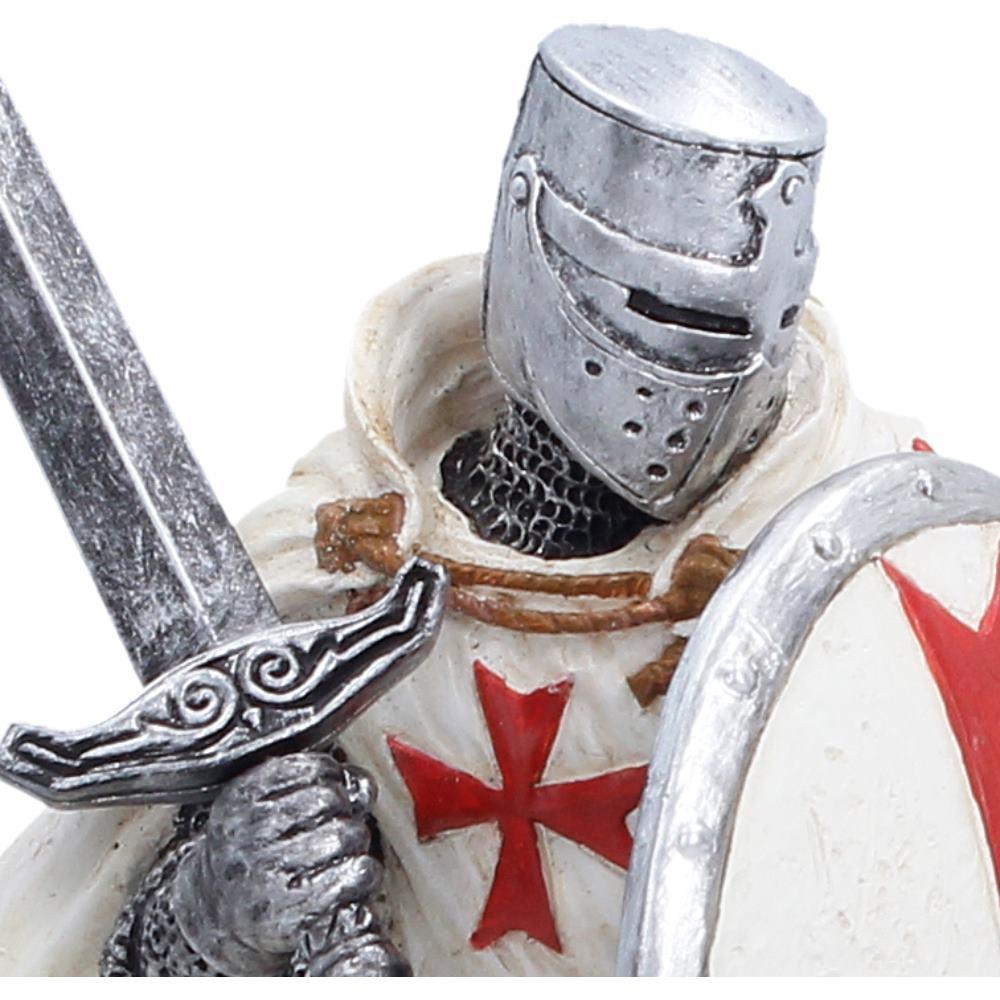 White Templar Knight Statue Figurine Ornament Medieval Crusader Sword Shield