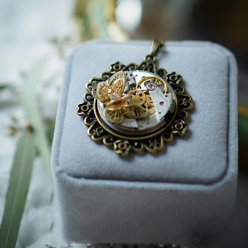 Vintage Steampunk Butterfly Pendant Necklace Gift