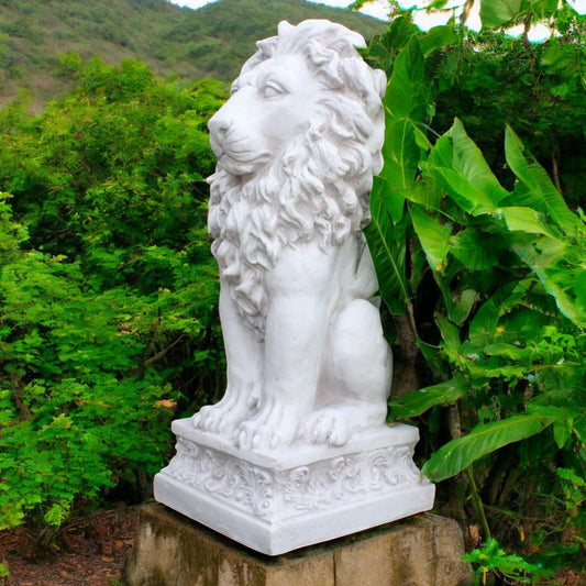 Decorative Lion Garden Ornament - Durable Polyresin Stone Look Statue