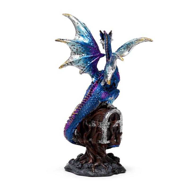 Blue Dragon Guardian Figurine - Gothic Fantasy Resin Sculpture Decor 19cm