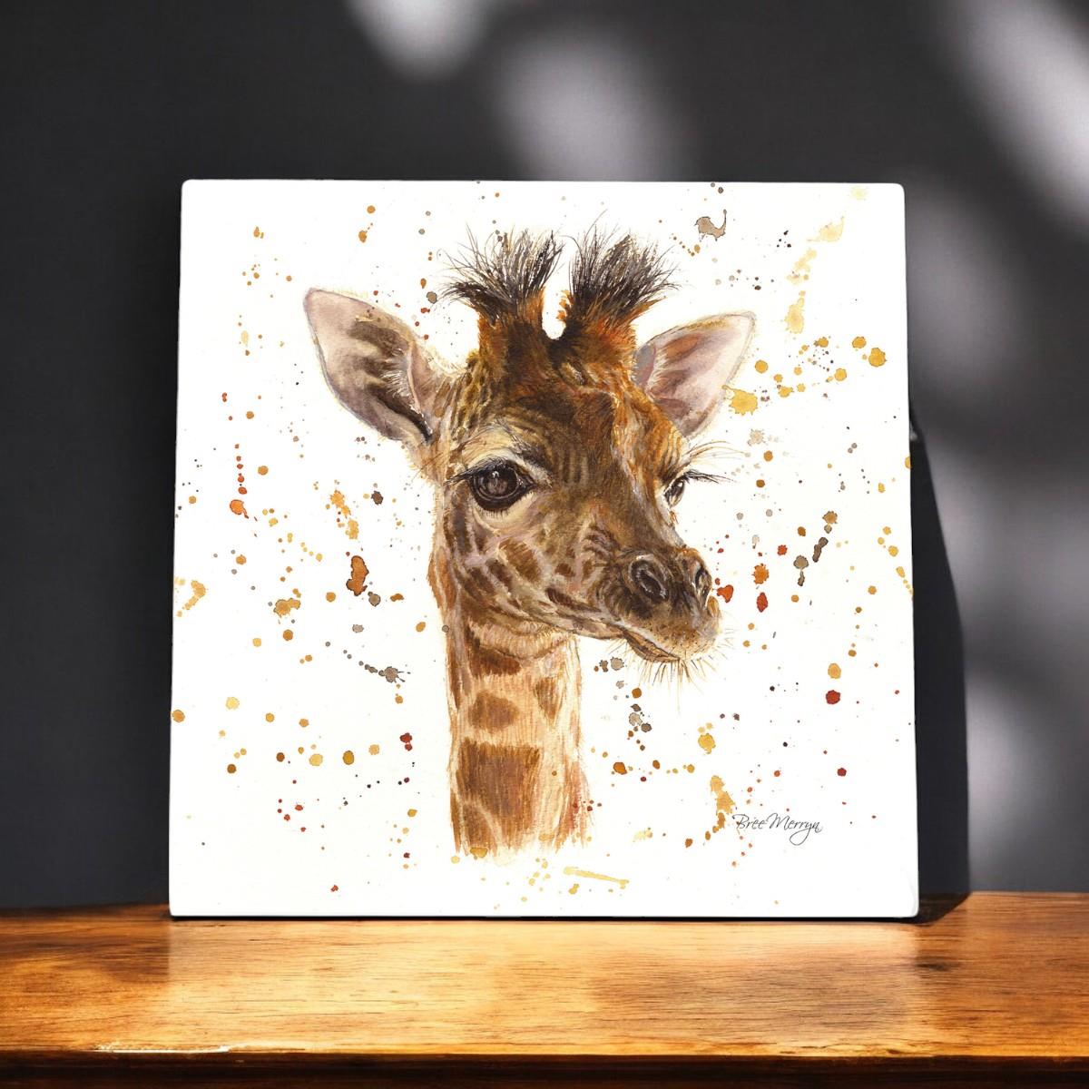 GEMIMA Ceramic Art Tile by Bree Merryn - 20x20 cm Animal Art Wall Decor - Baby Giraffe Ready to Hang-Osiris Craftworks