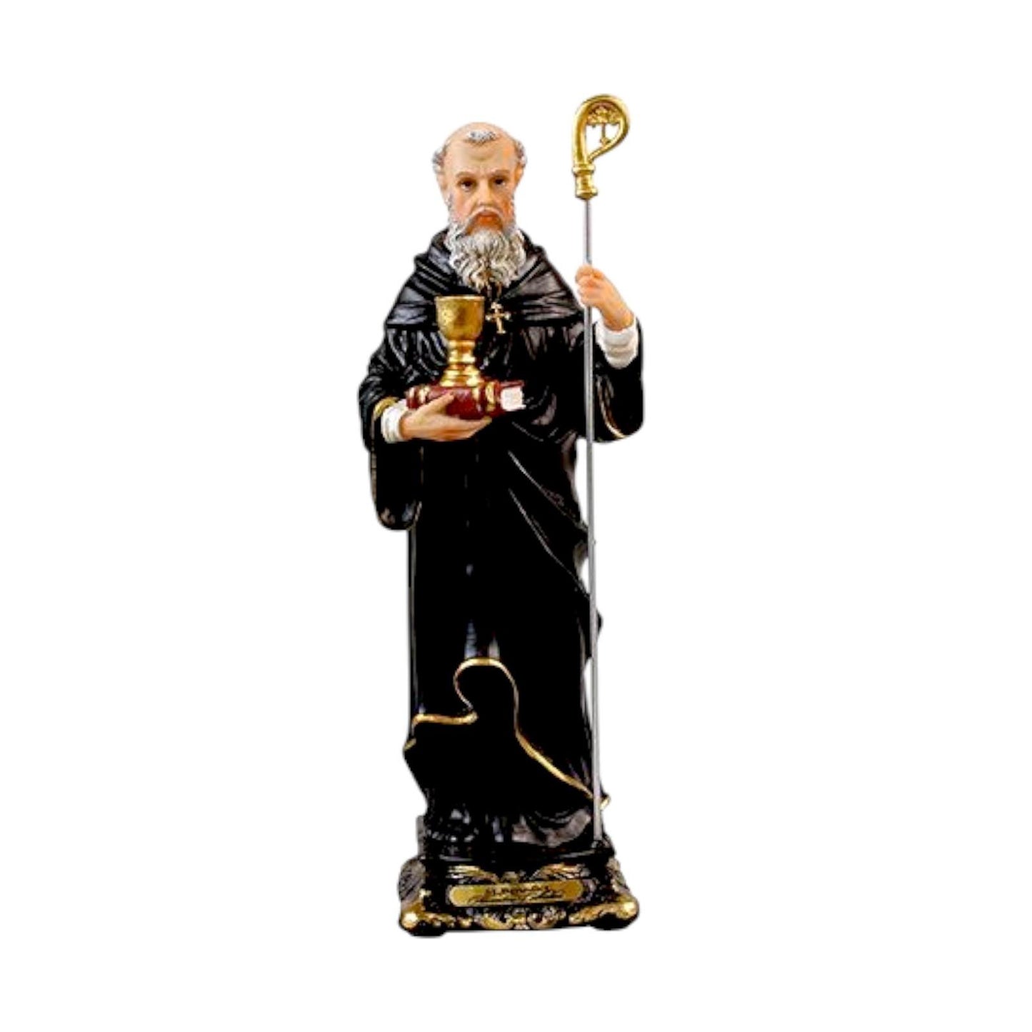 Saint St Benedict 20cm Resin Statue - Elegant Religious Figurine with Gold Accents