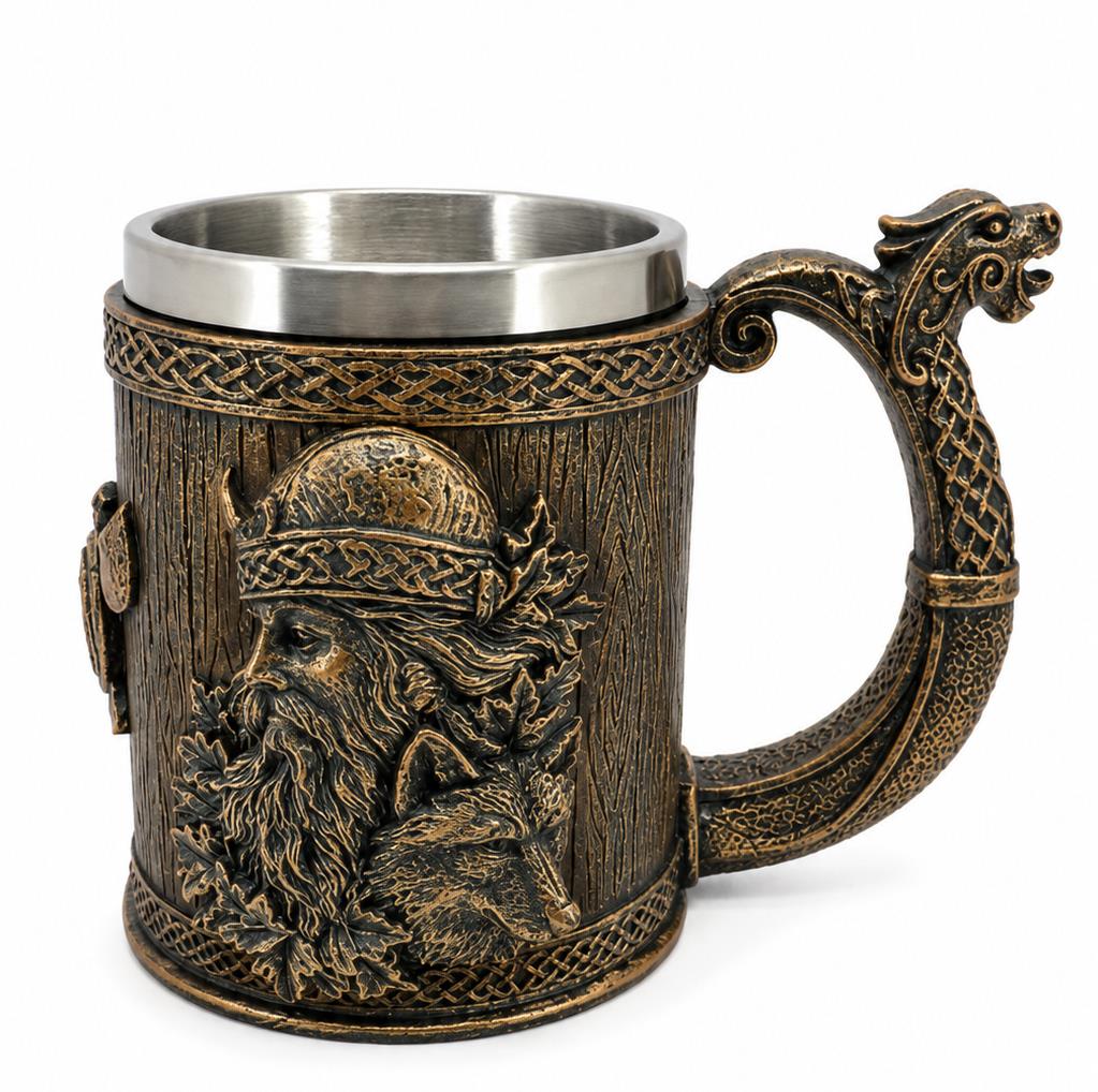 Norse Viking Tankard Warrior Wolf Celtic Dragon Handle Beer Mug Medieval Decor