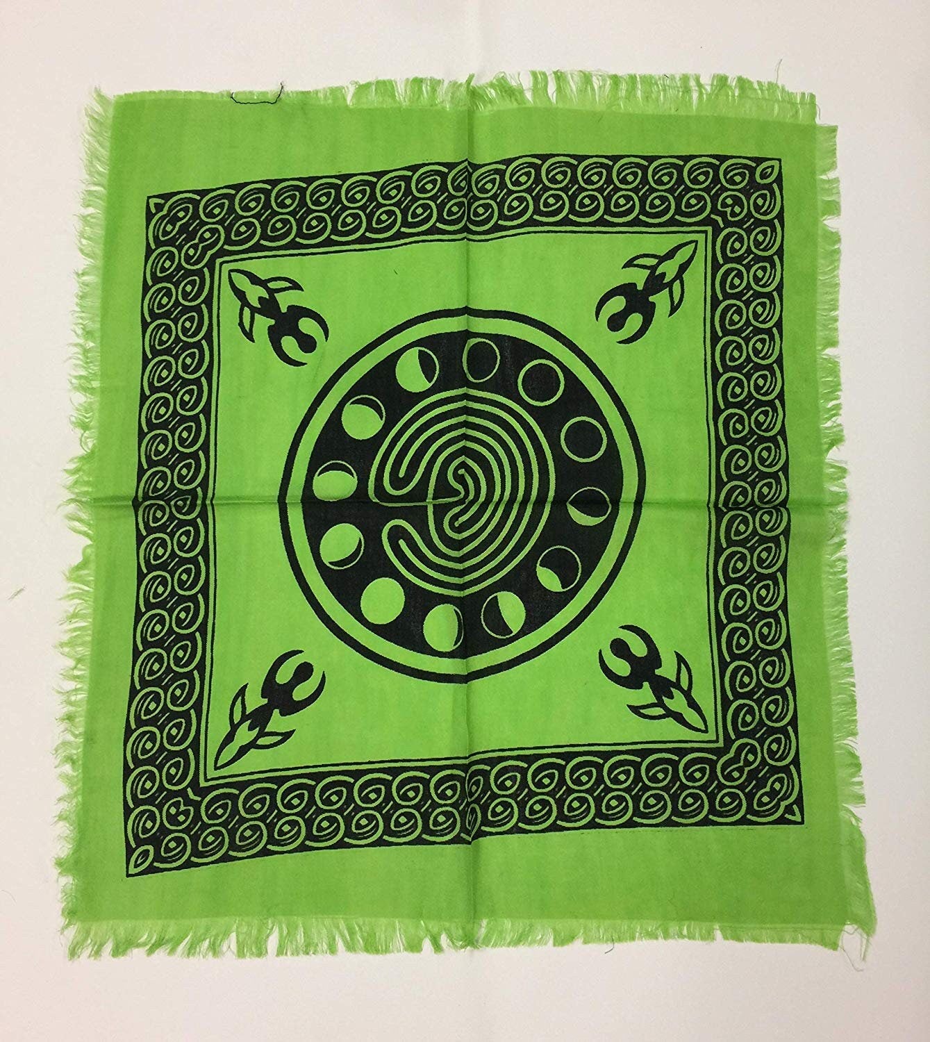 Moon Phase Goddess Altar Cloth, Vibrant Green Celtic Tarot Mat, Wiccan Ritual Wall Decor, Sacred Pagan Symbol, Rayon Handcrafted, 50x50cm-Osiris Craftworks