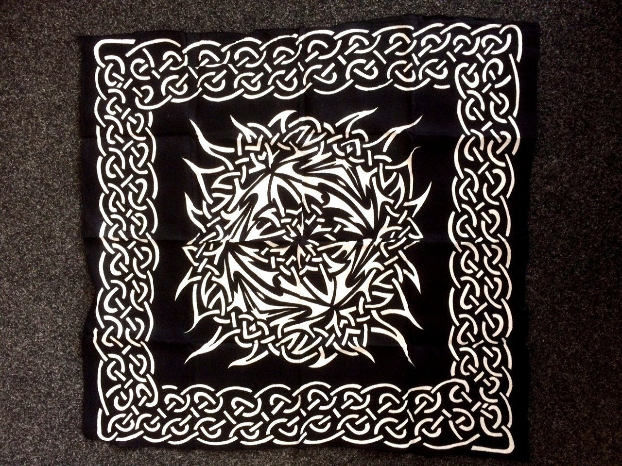 Celtic Knot Altar Cloth, Tribal Wicca Pagan Tarot Mat, Spiritual Ritual Square, Mystic Table Cover, Enigmatic Black and White Wall Tapestry-Osiris Craftworks