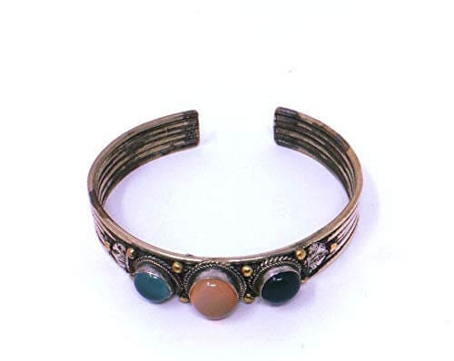 Pewter Three Stones Tibetan Healing Bangle Hand Made from Quality Gemstones and Metal-Osiris Craftworks