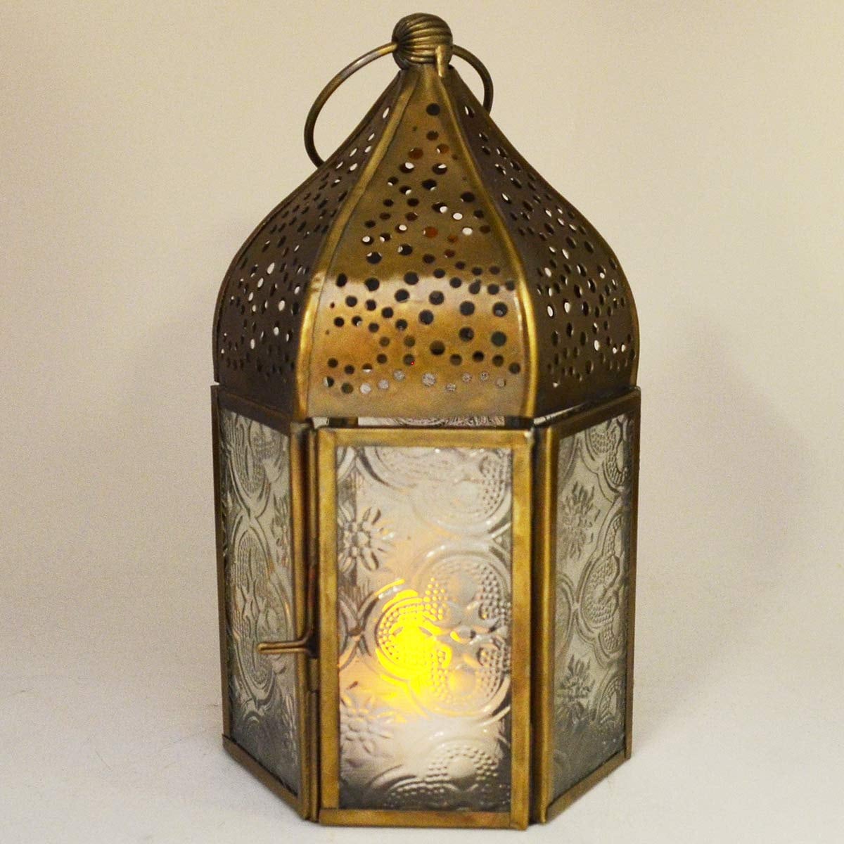 Set of Two Moroccan Style Lanterns Brass Tea Light Candle Holders Ornaments