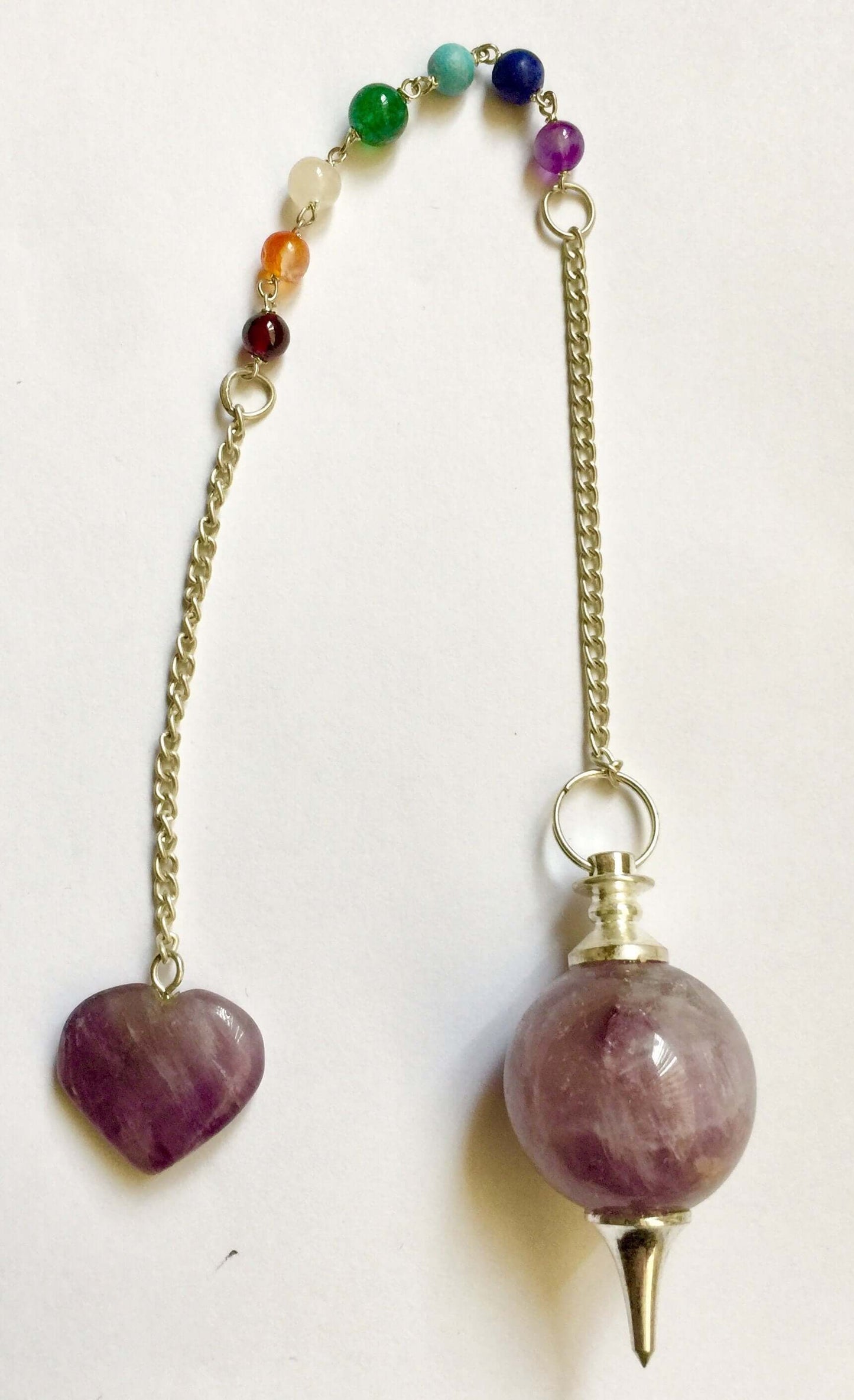 Amethyst Sphere Chakra Pendulum Dowser with Heart Crystal Reiki Healing Divination