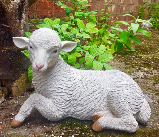 Realistic Effect Sitting Lamb Figurine Statue Garden Ornament Farm Lawn Decoration Patio Sheep Sculpture-Osiris Craftworks