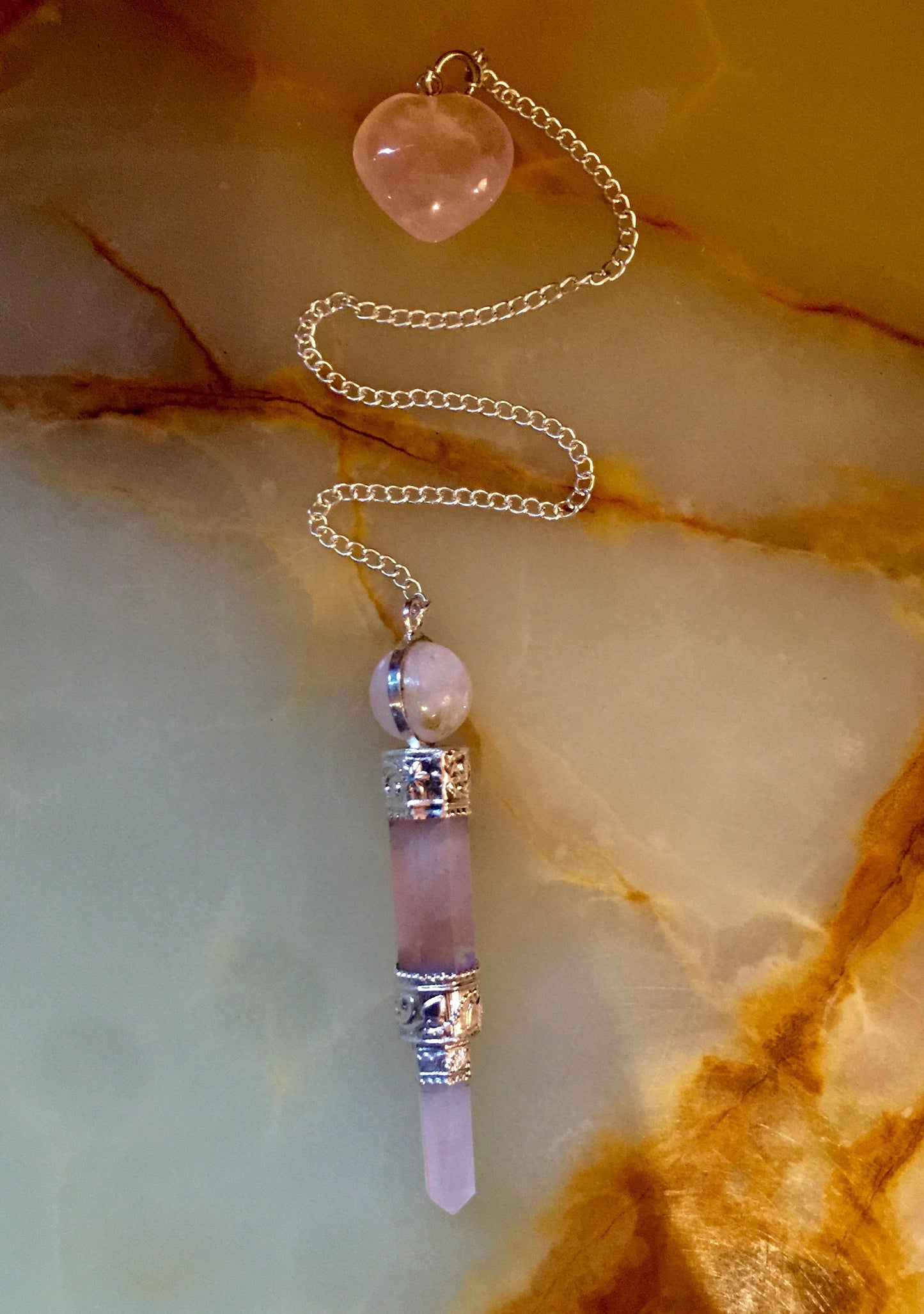 Rose Quartz Wand Powerful Pendulum Crystal Reiki Healing Chakra Fortune Telling