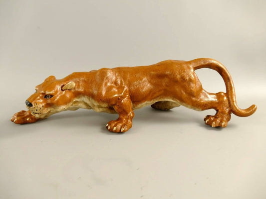 Panther-Skulptur aus massiver Bronze, Figur, Statue, Ornament, Wildtier, rustikaler Effekt