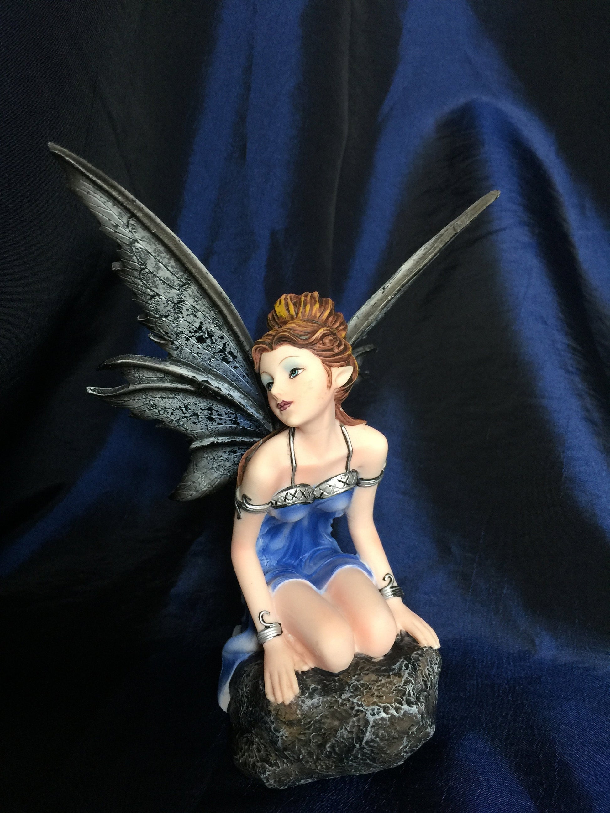 Sapphire Night Fairy Statue, Mystical Fantasy Decor, Enchanting Blue Nymph Figurine, Magical Realm Ornament, Elegant Faerie Sculpture-Osiris Craftworks