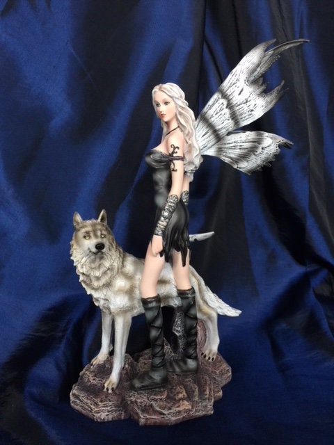 Winged Guardian: Majestic Resin Fairy with Wolf Figurine, Ethereal Fantasy Statue, Mystical Creature Decor, Artisan-Crafted Ornament-Osiris Craftworks