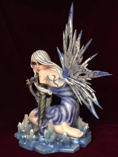 Ice Queen Fairy with Crystal Dragon Statue, Winter Fantasy Sculpture, Mystical Frost Fairy Figurine, Enchanted Dragon Companion Decor-Osiris Craftworks