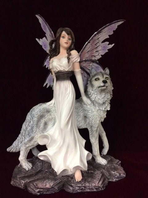 Mystical Guardian Fairy with Noble Wolf Statue | Enchanted Resin Figurine | Magical Realm Decor | Fantasy Art Sculpture | Unique Gift Idea-Osiris Craftworks