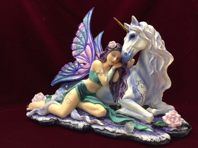 Large Fairy and Unicorn Companion Sculpture Statue Mythical Creatures Figure-Osiris Craftworks