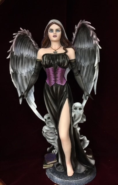 Gothic Guardian Angel Statue, Resin Figure with Dramatic Black Wings, Mystical Gothic Decor, Elegantly Dark Angel Sculpture-Osiris Craftworks