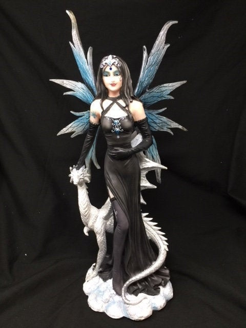 Large Dark Gothic Fairy and Dragon Companion Sculpture Statue Mythical Creatures-Osiris Craftworks