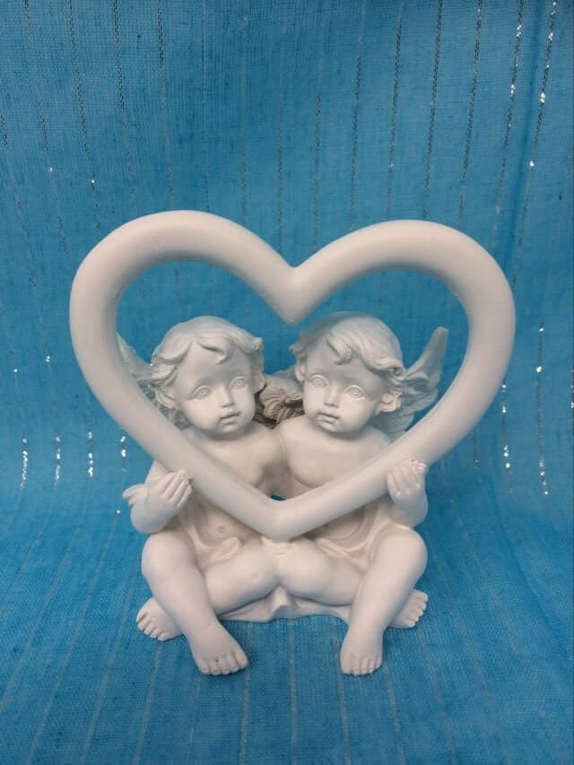 Handcrafted Romantic Angelic Cherubs Heart Ornament Sculpture - Heavenly Gift-Osiris Craftworks