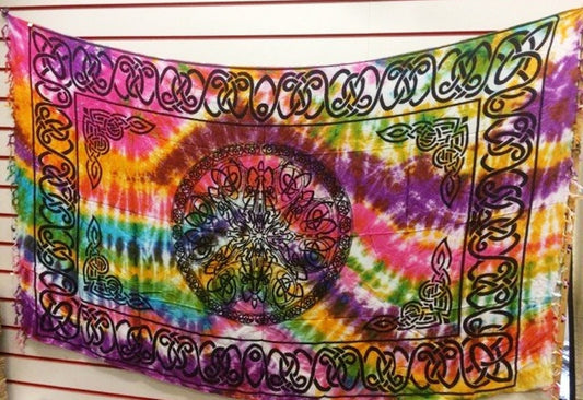 Psychedelic Tie-Dye Wall Tapestry Handmade Silky Rayon Fabric with Celtic Knot Design, Versatile Bohemian Decor, Unique Multicolor Scarf-Osiris Craftworks