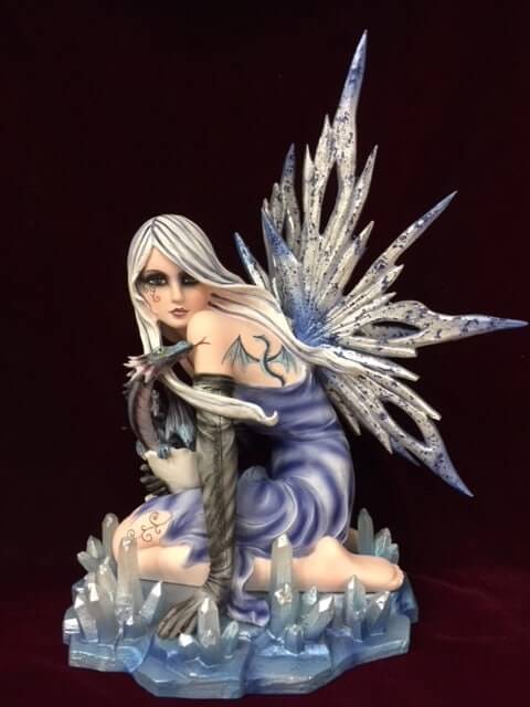 Ice Queen Fairy with Crystal Dragon Statue, Winter Fantasy Sculpture, Mystical Frost Fairy Figurine, Enchanted Dragon Companion Decor-Osiris Craftworks