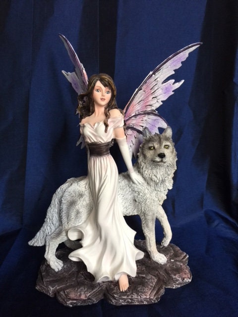 Mystical Guardian Fairy with Noble Wolf Statue | Enchanted Resin Figurine | Magical Realm Decor | Fantasy Art Sculpture | Unique Gift Idea-Osiris Craftworks