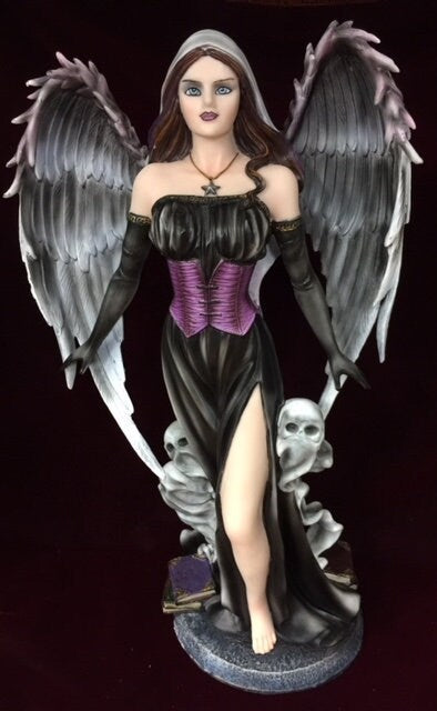 Gothic Guardian Angel Statue, Resin Figure with Dramatic Black Wings, Mystical Gothic Decor, Elegantly Dark Angel Sculpture-Osiris Craftworks