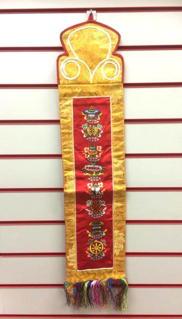 Tibetan Ashtamangala Banner, Eight Auspicious Symbols Wall Hanger, Handmade in Nepal, Buddhist Altar Art, Traditional Home Decor-Osiris Craftworks