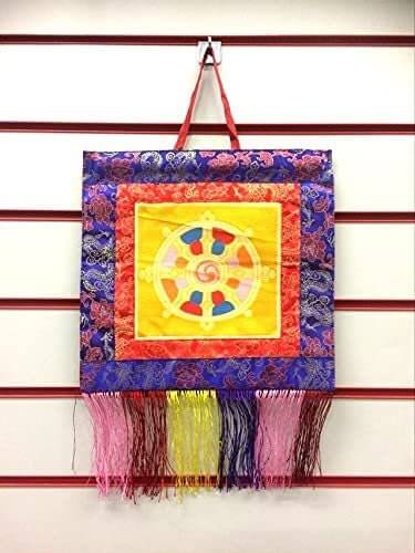 Tibetan Wheel of Dharma Embroidered Banner Wall Hanging Thangka Banner Altar Decoration-Osiris Craftworks