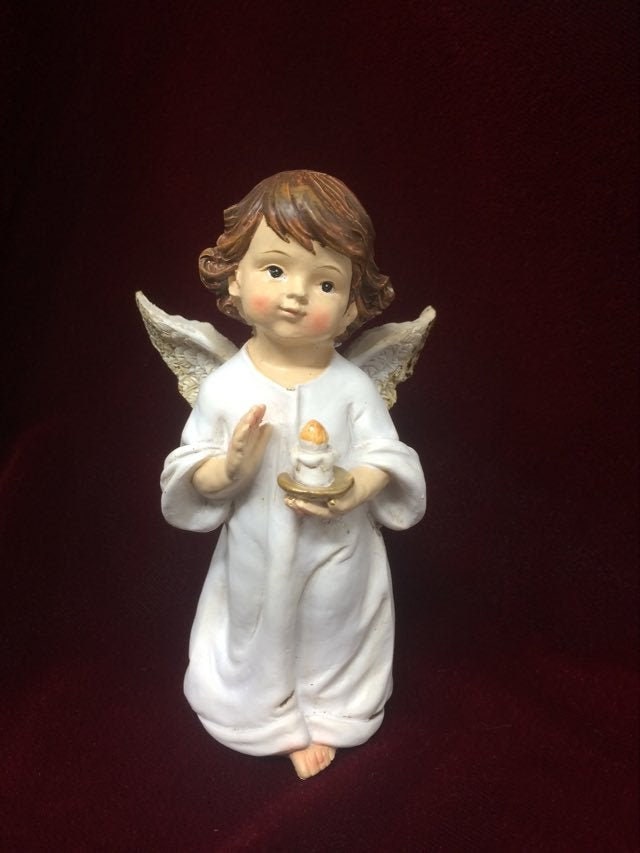 Guardian Angel Figurine Cherub Holding Candle Statue Ornament Sculpture-Osiris Craftworks