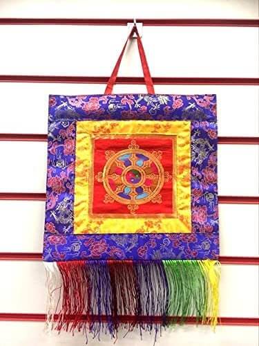 Tibetan Wheel of Dharma Embroidered Banner Wall Hanging Thangka Banner Altar Decoration-Osiris Craftworks