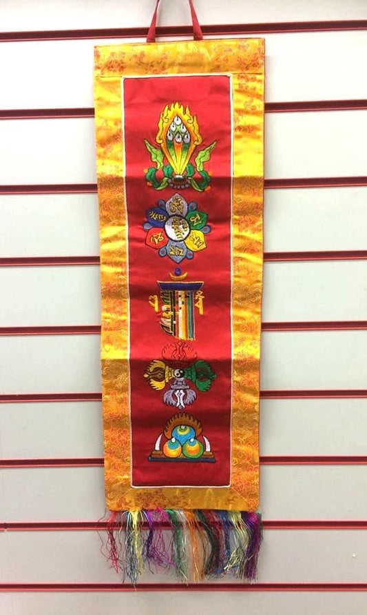 Tibetan Vertical Banner, Buddhist Mantra Embroidery, Spiritual Wall Hanging, Authentic Meditation Art, Handmade Tibetan Decor, 80x23cm-Osiris Craftworks