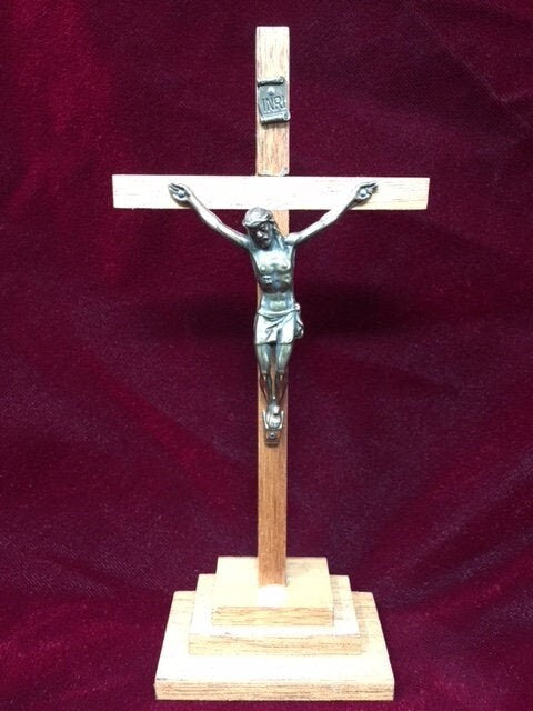 Freestanding Crucifix Cross Brass Corpus Religious Ornament Hand Made from Quality Wood and Metal-Osiris Craftworks