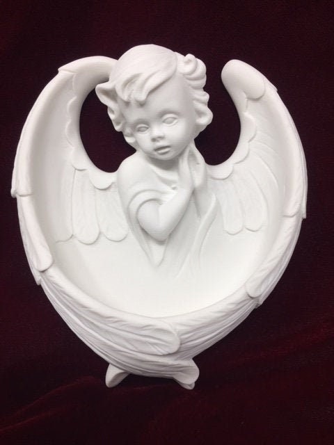 Graceful White Guardian Angel Holy Water Font- Cherub Wall Art - Divine Religious Ornament Decoration-Osiris Craftworks