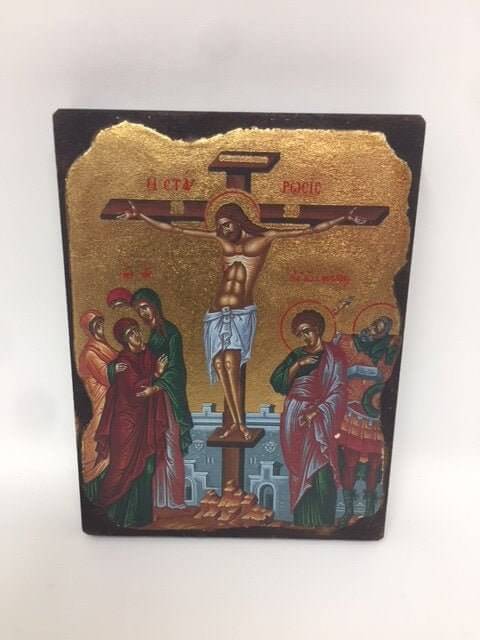 Crucifixion of Jesus Christ Picture Icon Style Religious Wall Plaque Decor-Osiris Craftworks