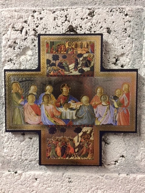 Last Supper Cross Shaped Picture Hanging Icon Style 6" x 6" Jesus & Disciples-Osiris Craftworks