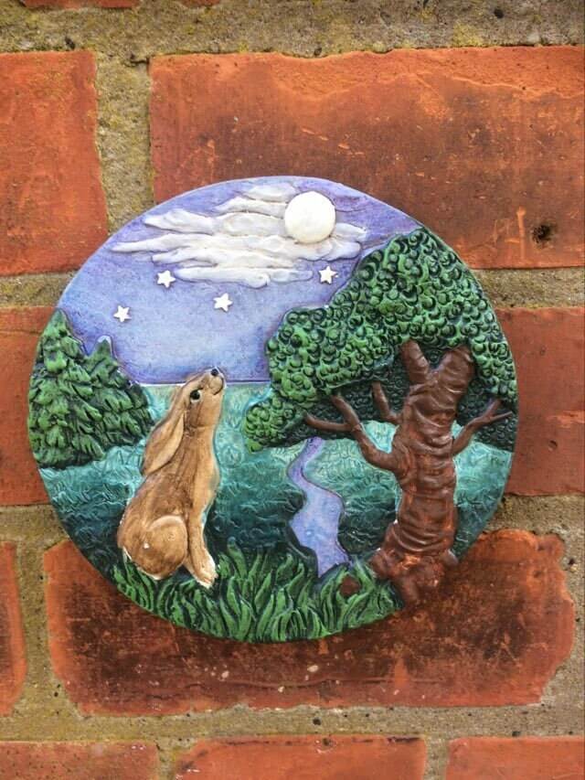 Magical Moon Hares Wall Plaque Pagan Statue Moongazing Sculpture Ornament Wiccan Altar-Osiris Craftworks