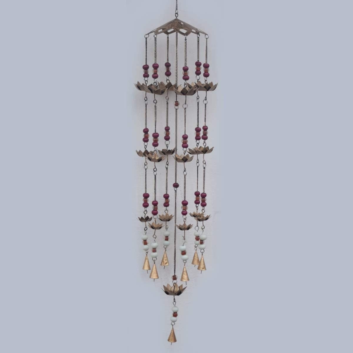 Large Wind Chime with Golden Lotus Flower and Bells Hanging Decor Mobile 82 cm-Osiris Craftworks